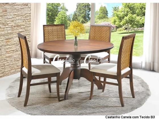 Conjunto Mesa de Jantar Athenas Rússia com 04 Cadeiras 1.15 x 1.15 Redonda